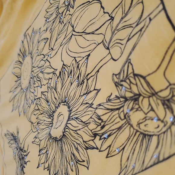 Truself Tie Front Yellow Sunflower Top L - Picture 11 of 13